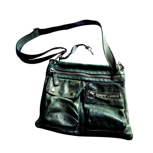 Vintage Fossil Sutton Crossbody Pebbled Leather Bag Green Silver Hardware Purse - Picture 1 of 12